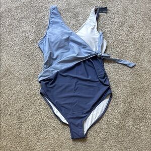 Maternity Blue and White One Piece Swimsuit